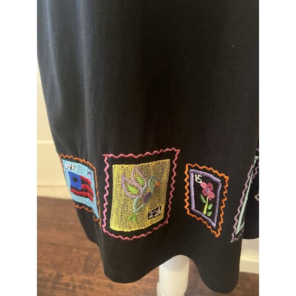 MICHAEL SIMON Lite 100% Cotton Midi Dress Womens Medium USA Stamps Embroidery - Picture 4 of 14